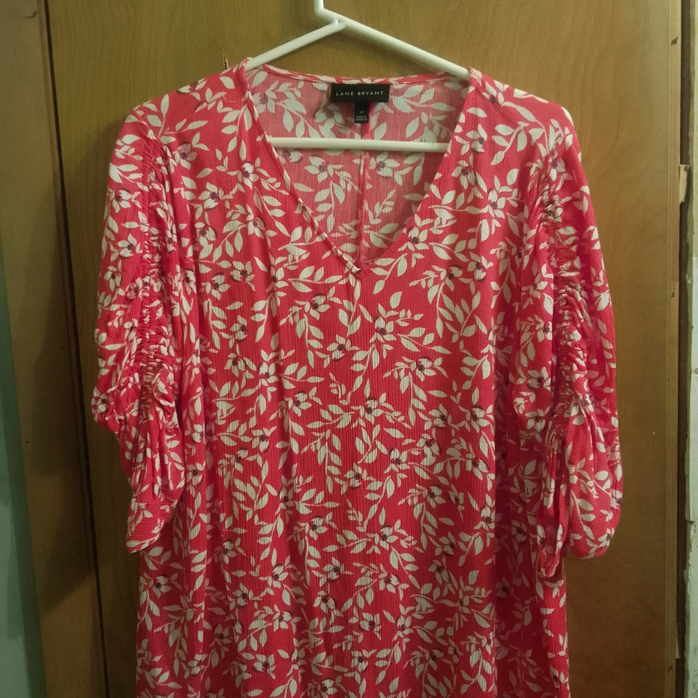 Lane Bryant Pink Floral 3/4 Sleeves  Women's Top Fit & Flare Size 16 (21" X 28") - Picture 4 of 8